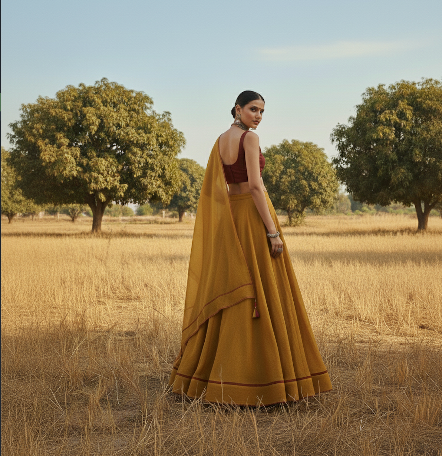 Mustard and Wine Lehenga Set