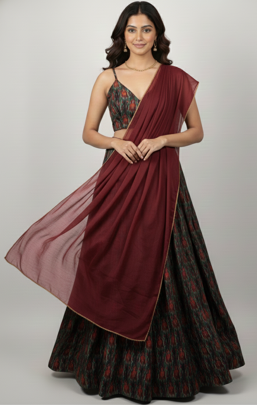 Midnight Ikat & Maroon Organza Set