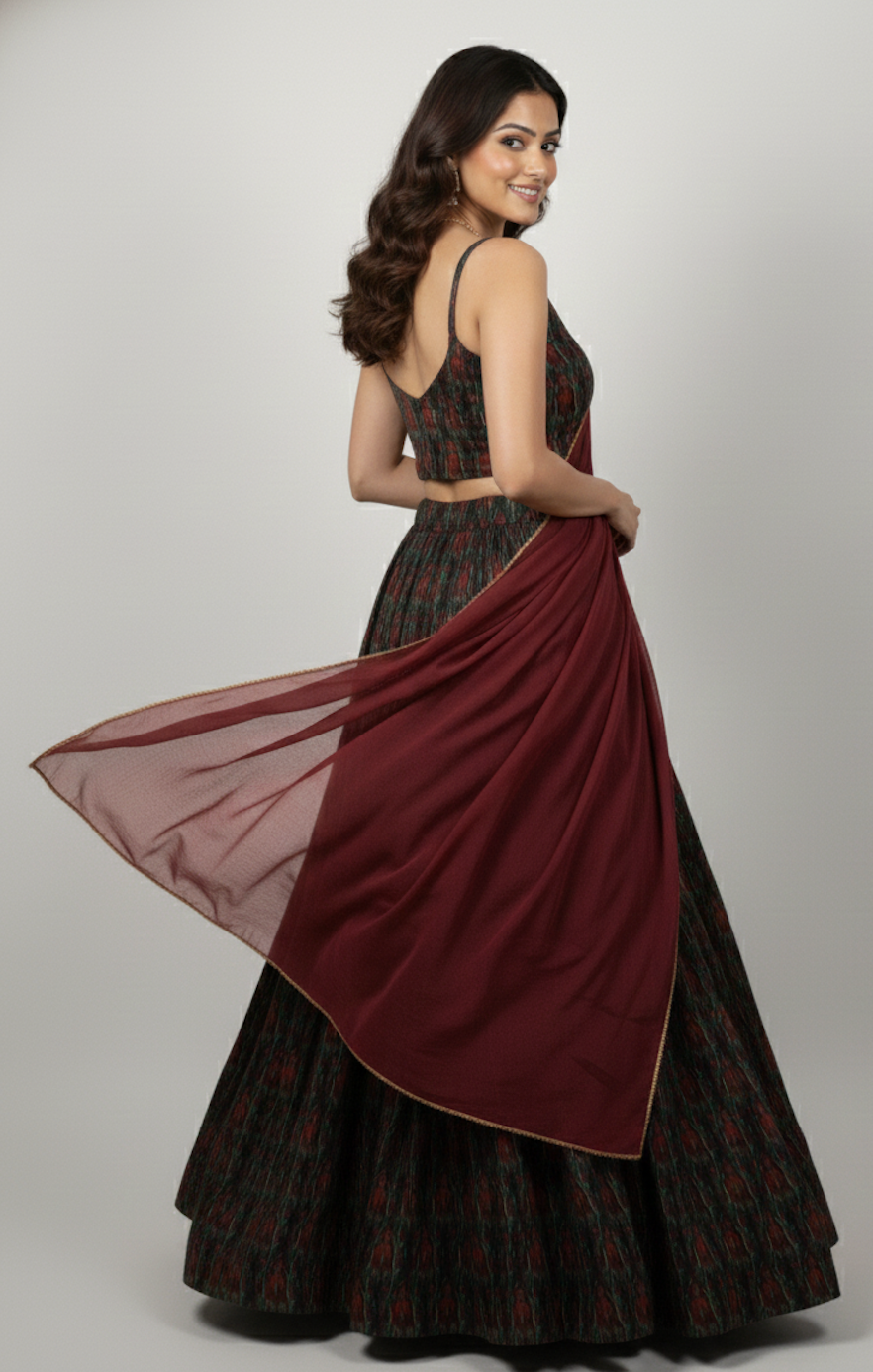 Midnight Ikat & Maroon Organza Set