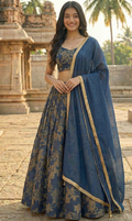 Textured Blue Kali Lehenga with Minimalist Dupatta