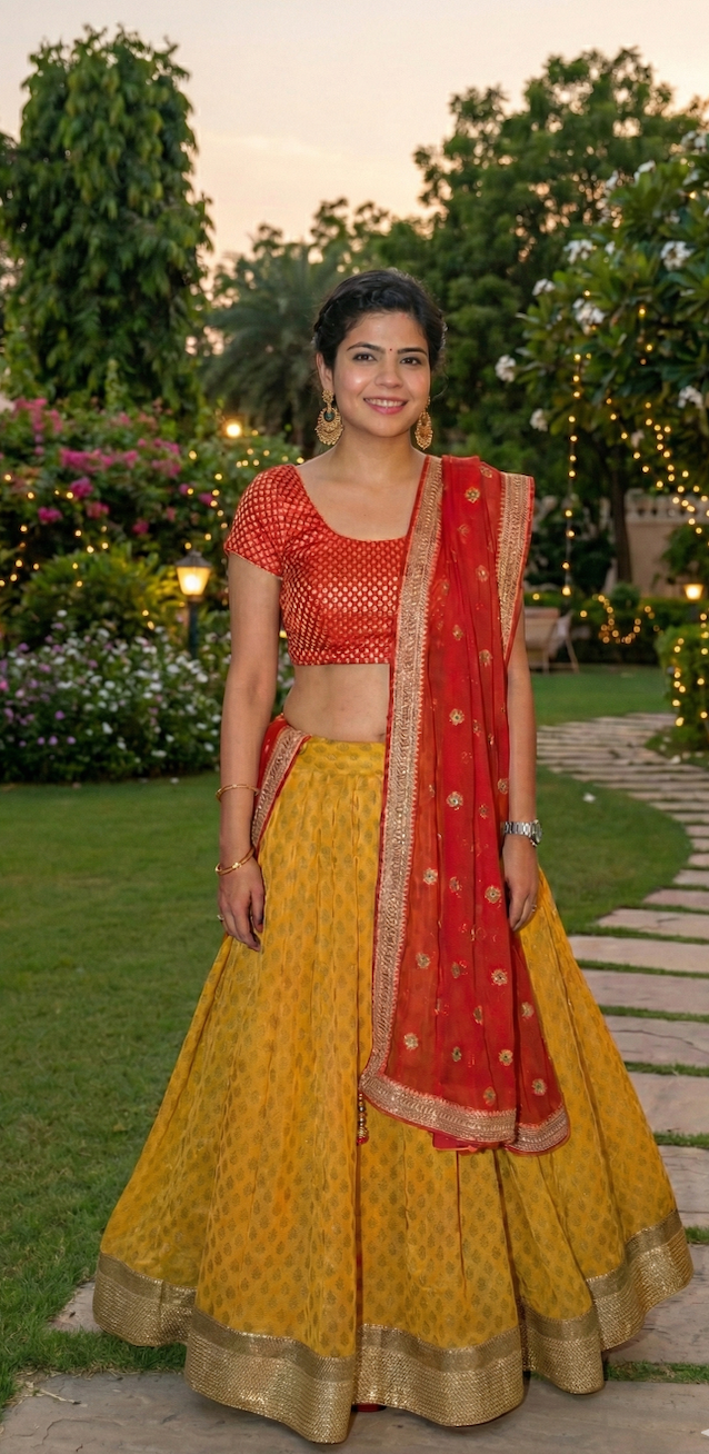 Marigold Sunset' Brocade Lehenga Set