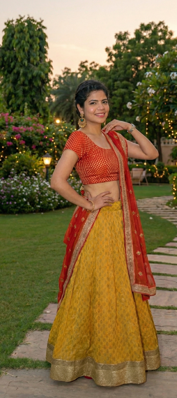 Marigold Sunset' Brocade Lehenga Set