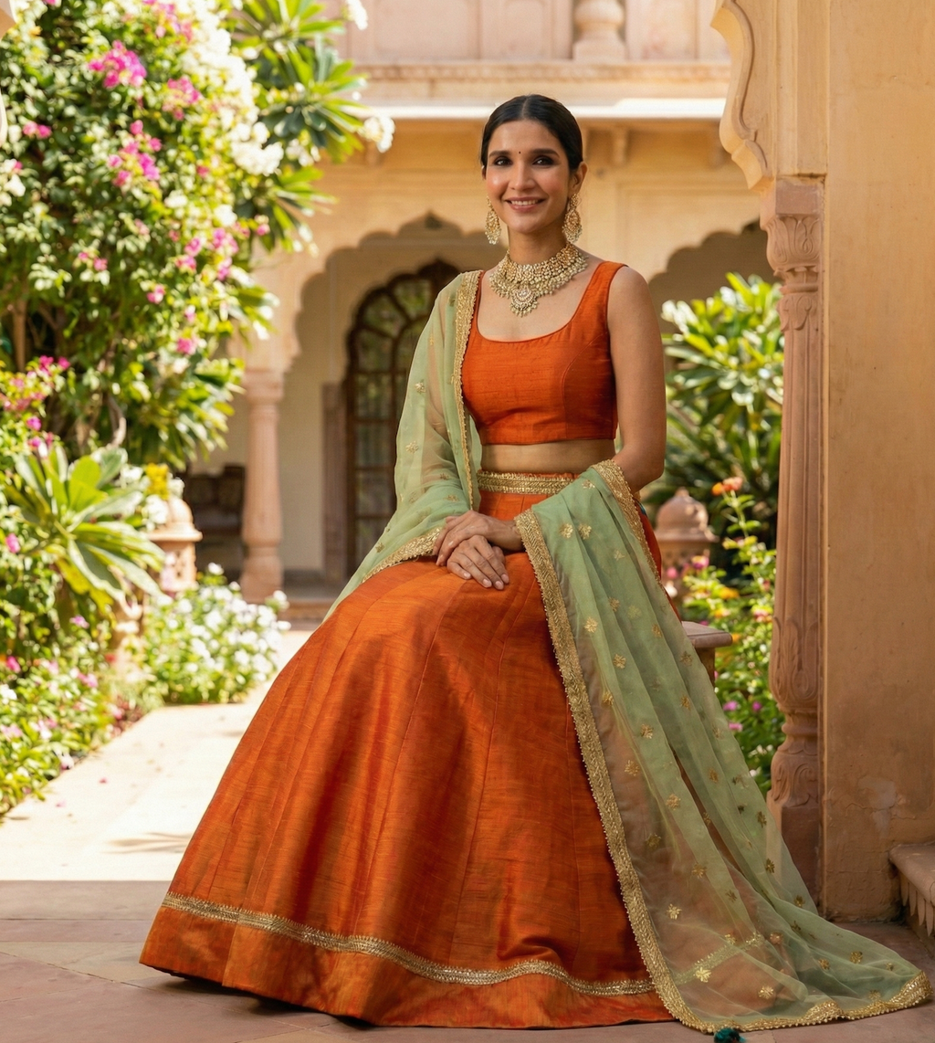 The "Sunset & Sage" Silk Lehenga Set
