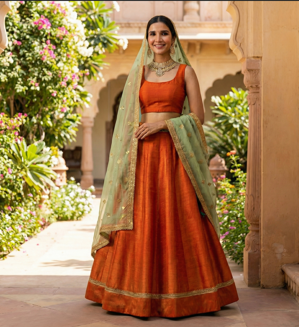The "Sunset & Sage" Silk Lehenga Set