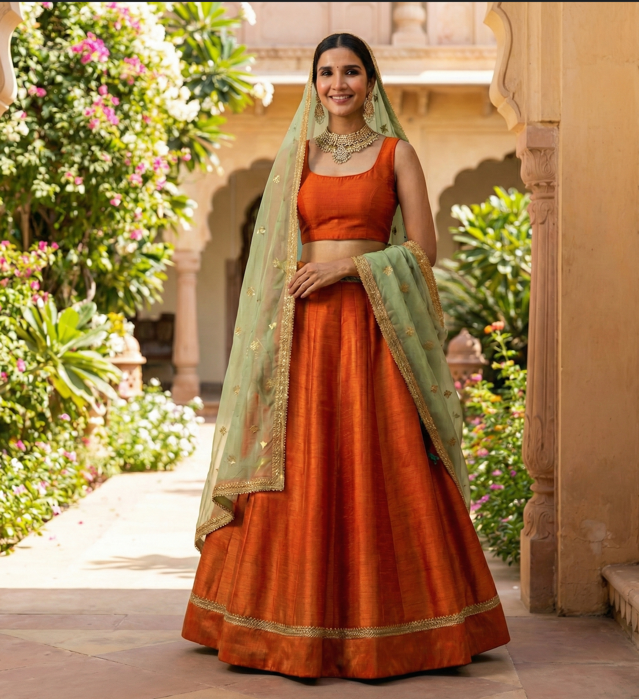 The "Sunset & Sage" Silk Lehenga Set