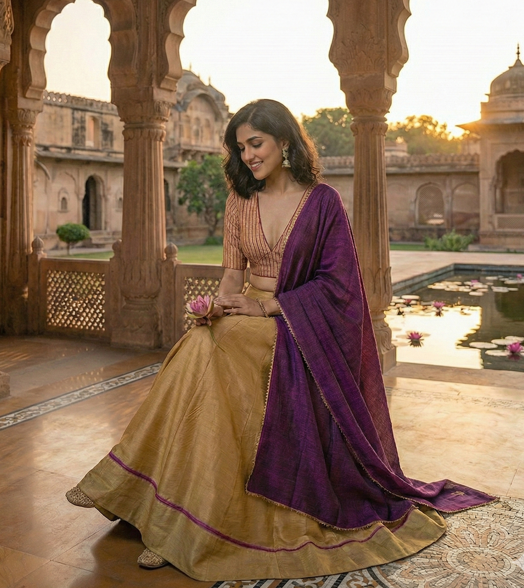 The Gold & Deep Purple Lehenga Set