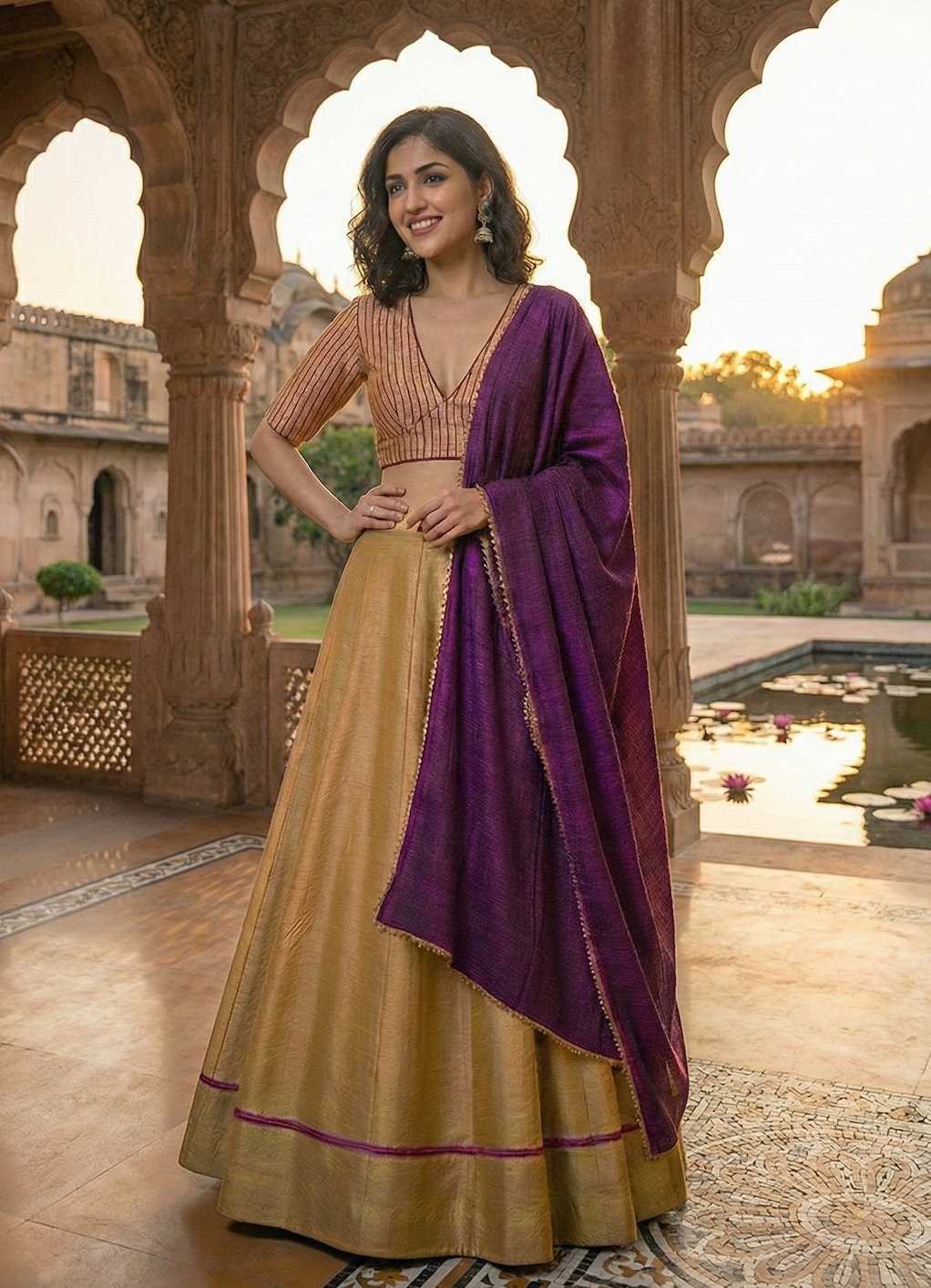 The Gold & Deep Purple Lehenga Set