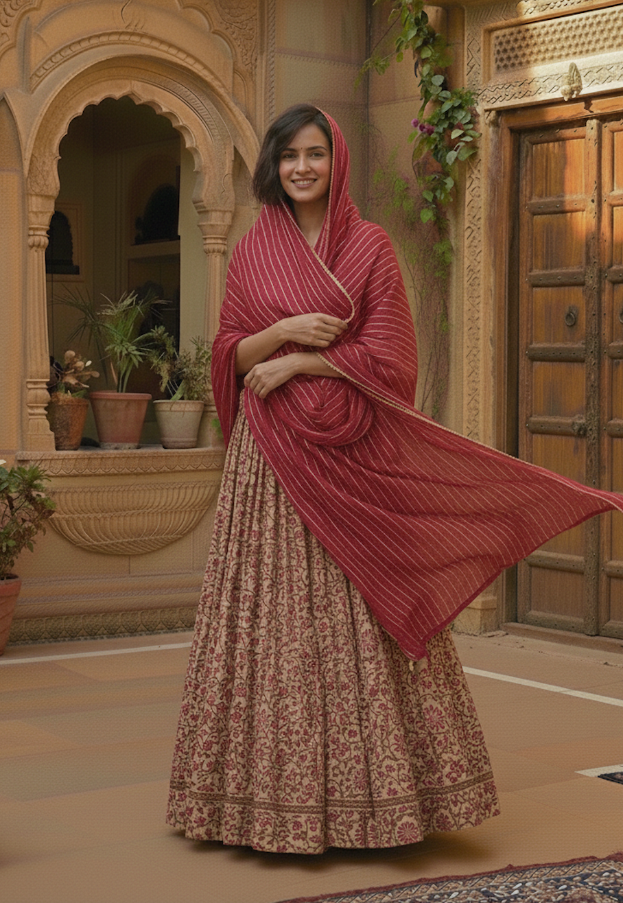 The "Rustic Bagh" Hand-Block Print Lehenga Set