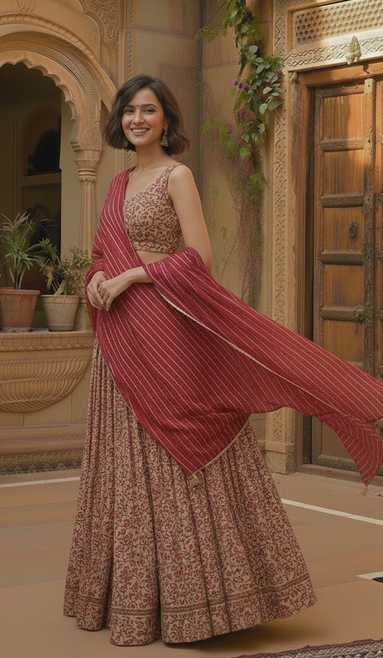 The "Rustic Bagh" Hand-Block Print Lehenga Set