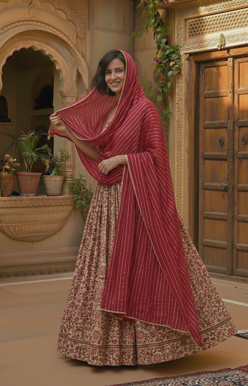 The "Rustic Bagh" Hand-Block Print Lehenga Set