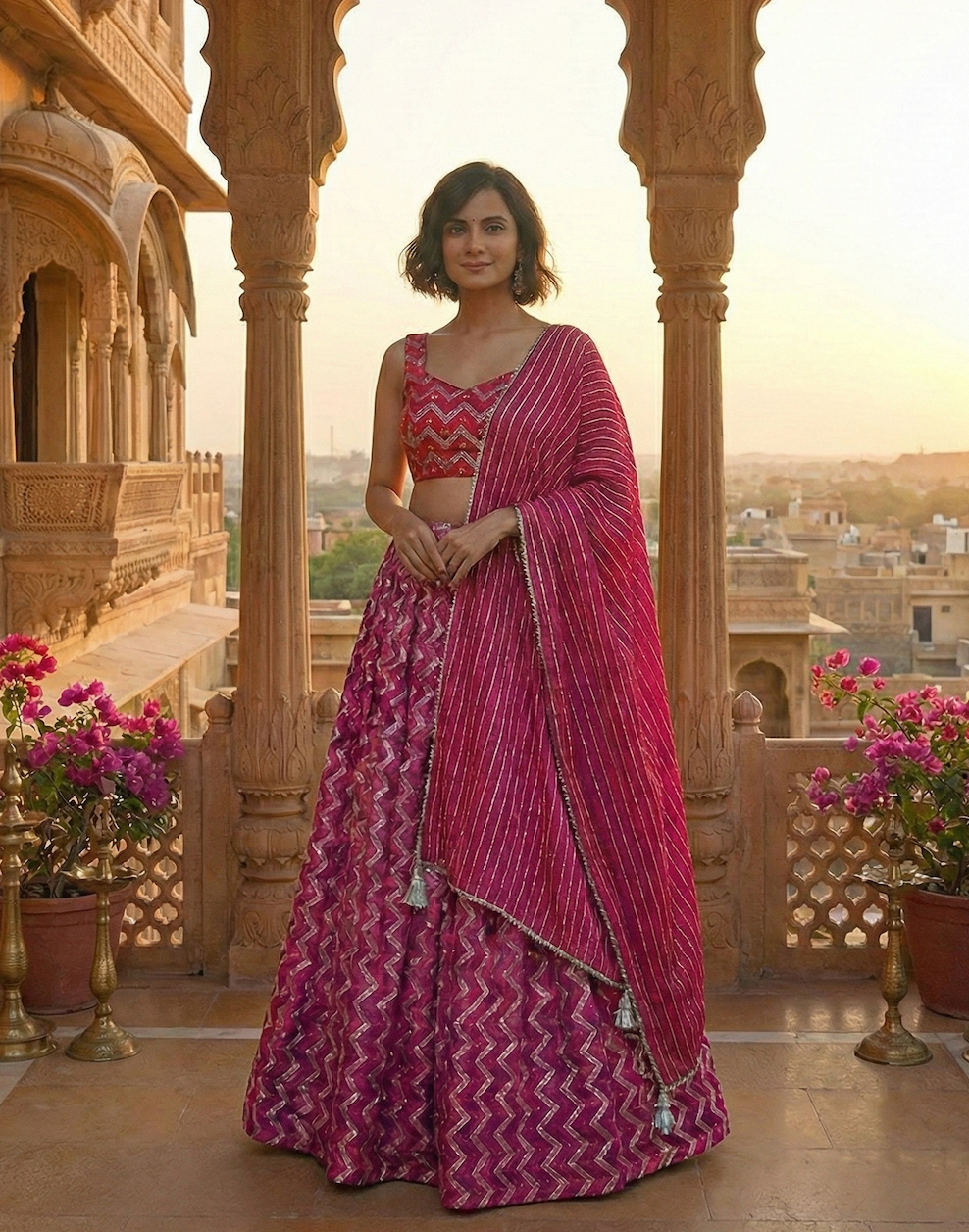 The Rani Pink & Silver Lehenga Set