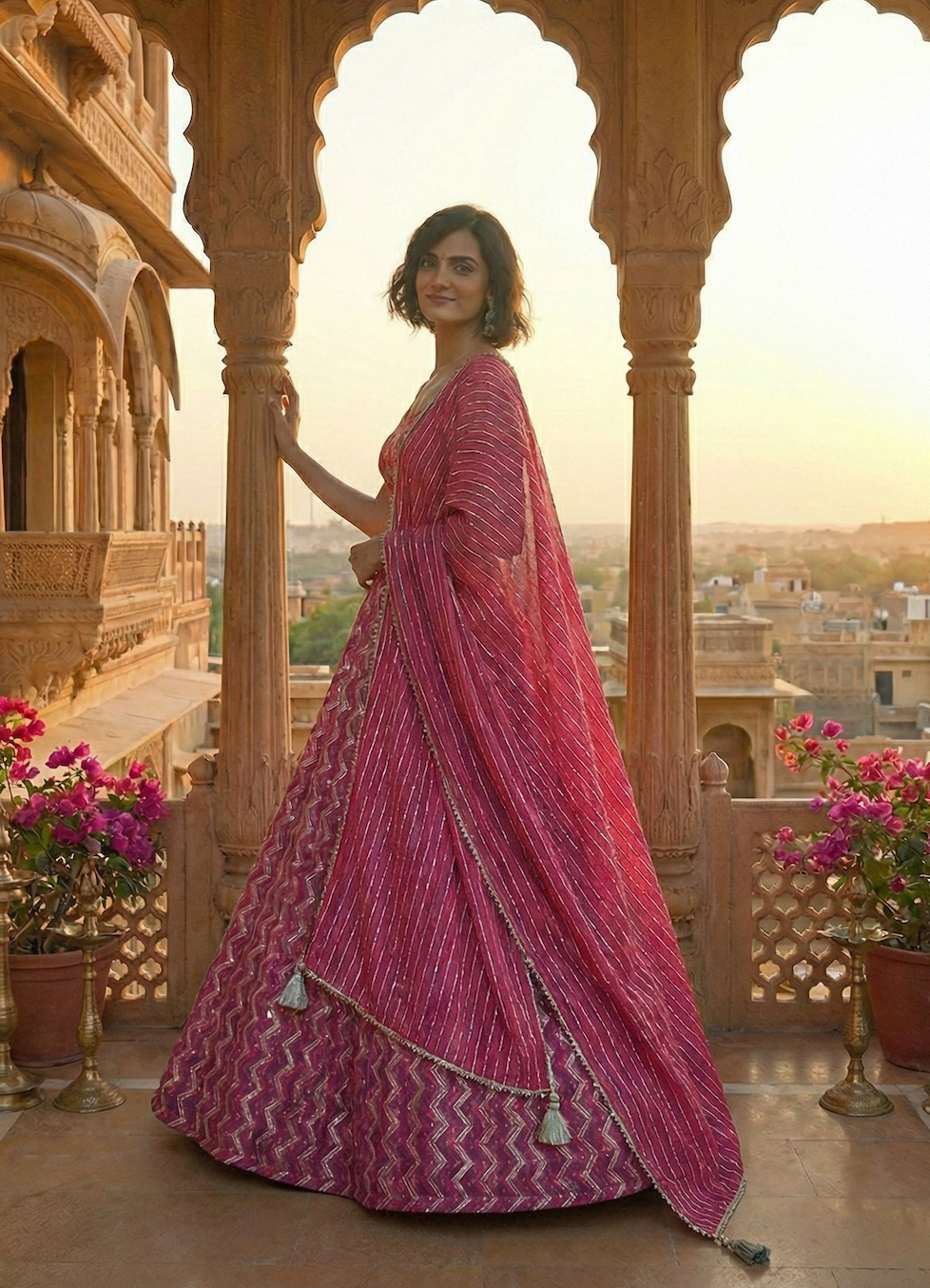 The Rani Pink & Silver Lehenga Set