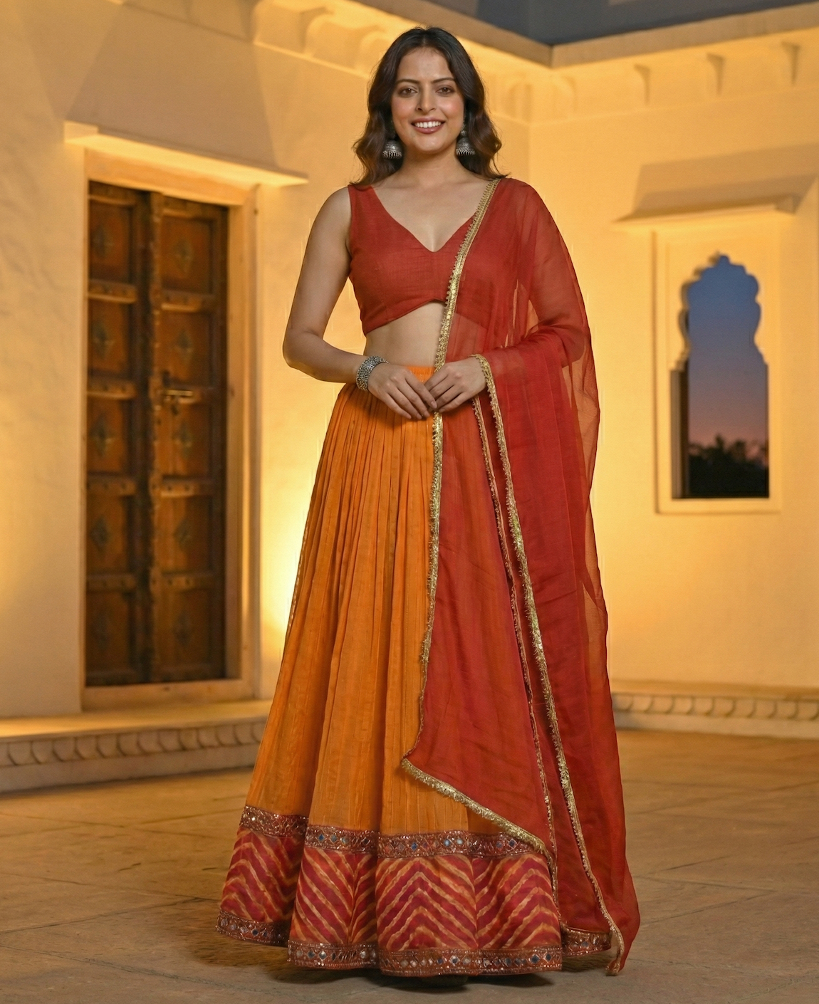 The Red & Orange Leheriya Set