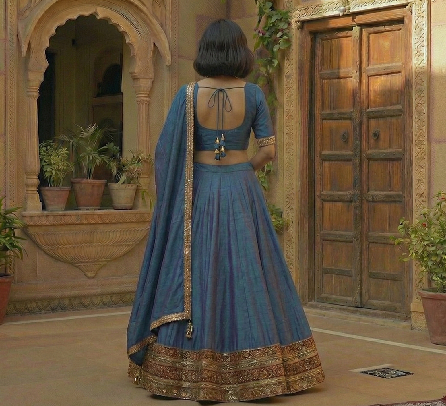 The Teal Raw Silk Lehenga Set