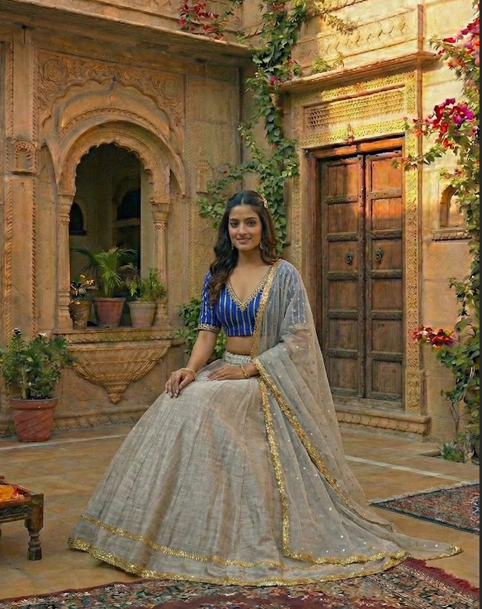 The Royal Blue & Silver-Grey Lehenga Set