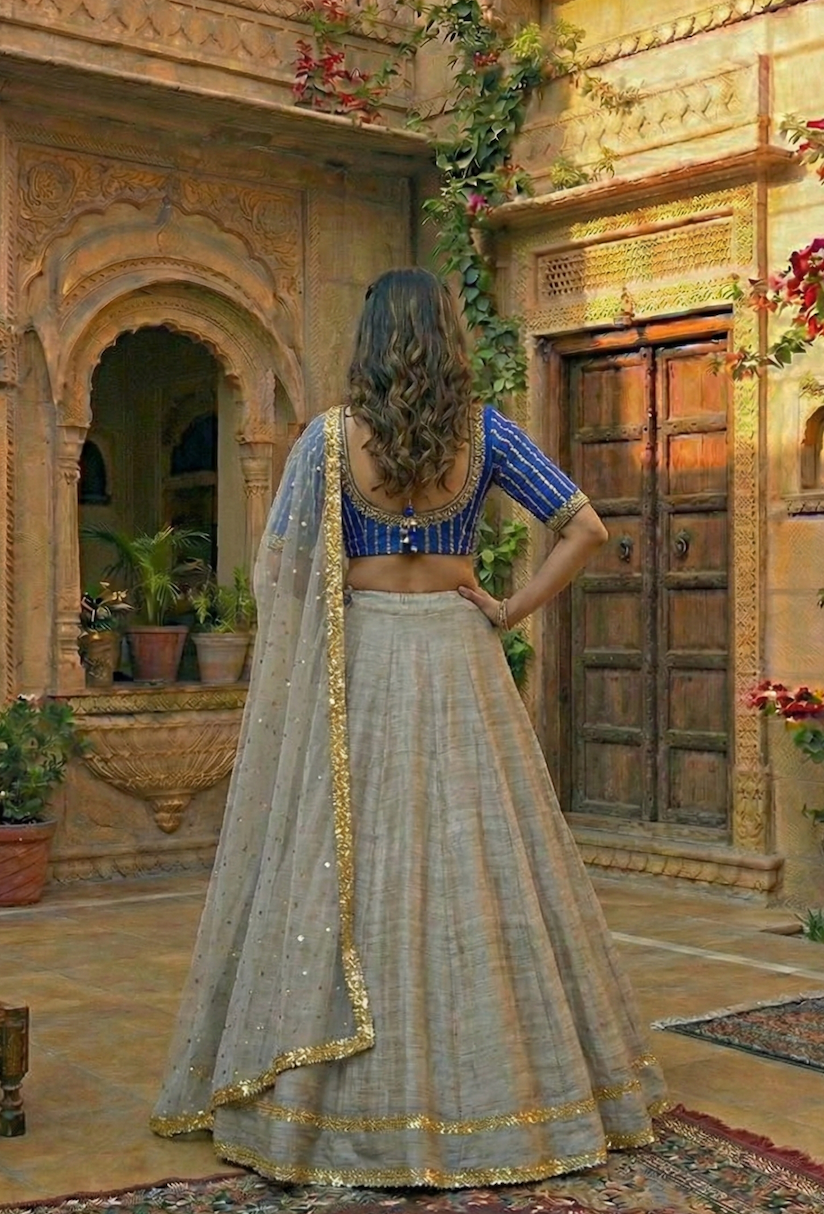 The Royal Blue & Silver-Grey Lehenga Set