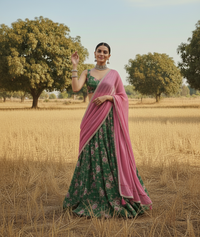 Green Floral Printed Lehenga Set