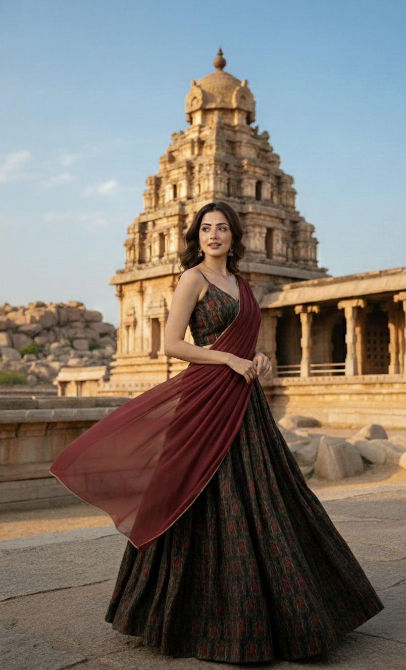 Midnight Ikat & Maroon Organza Set