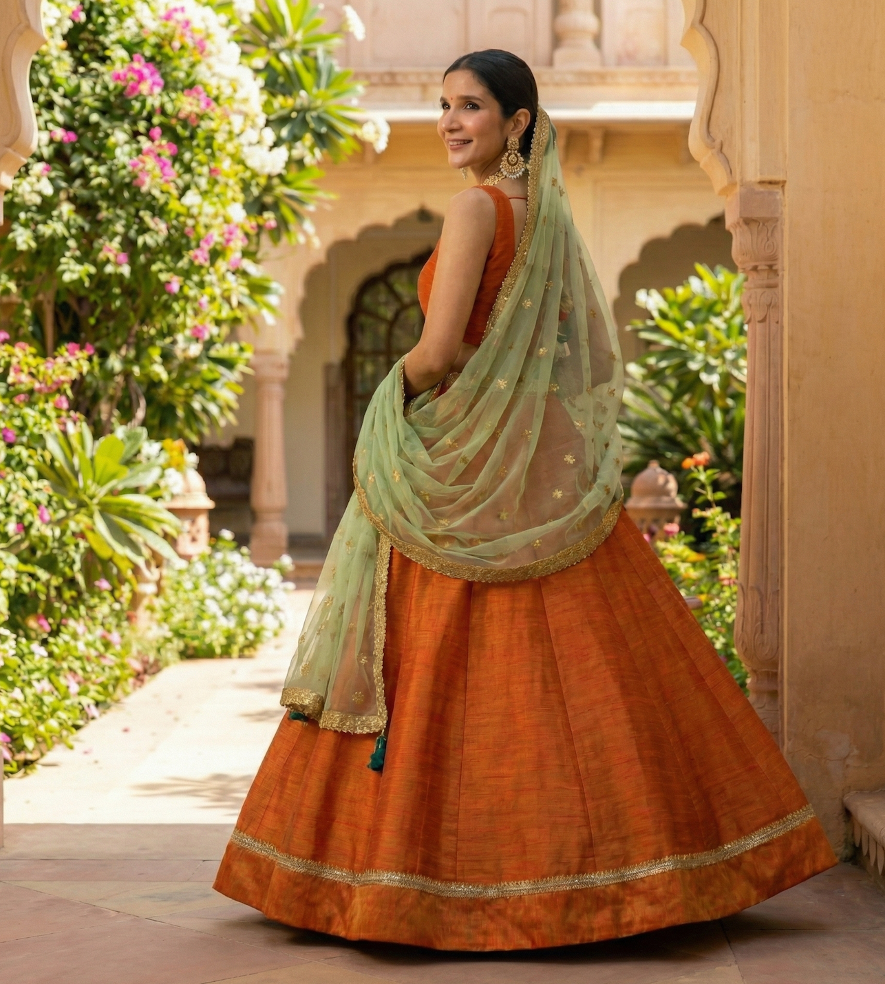The "Sunset & Sage" Silk Lehenga Set