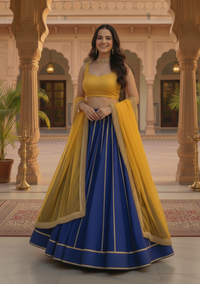 Deep Blue and bright Yellow Lehenga