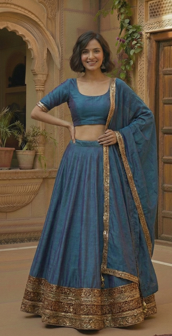 The Teal Raw Silk Lehenga Set