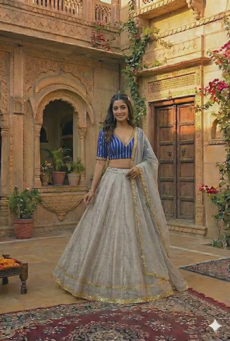 The Royal Blue & Silver-Grey Lehenga Set